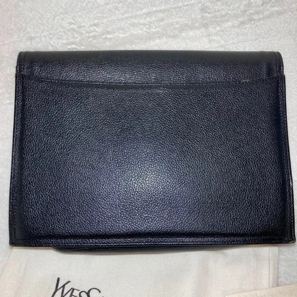 AUTHENTIC YSL Saint Laurent black leather clutch Bag gold logo cut out vintage - Picture 7 of 7